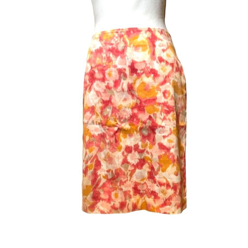 Talbots Pencil Skirt Pink and Orange‎ Floral Lined Back Zip and Slit Size 12P